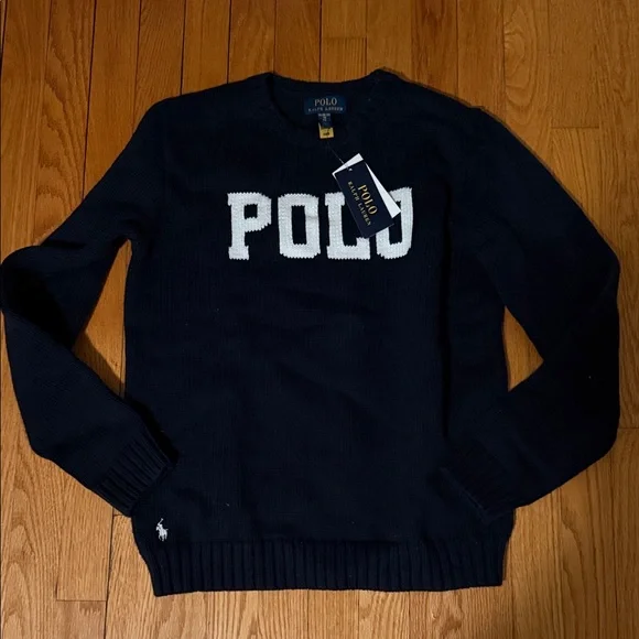 Nwt polo spell out 100% cotton sweater navy - Picture 1 of 4